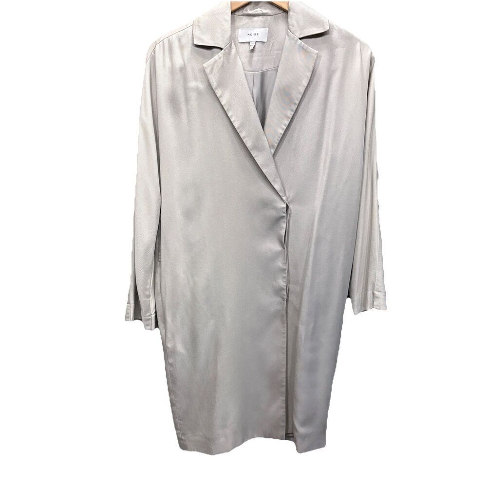 REISS Manhattan Thistle Gray Trench Coat Women 0 Tailored Two Button Minimalist